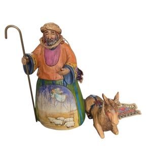 Jim‎ Shore Nativity Shepherd & Donkey Figurines Heartwood Creek Set NEW VTG